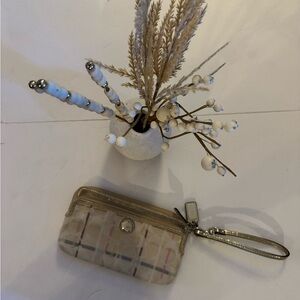 Coach Beige Wristlet with Silver Accents